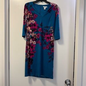 London Times Red and Pink Asymmetrical Sheath Dress